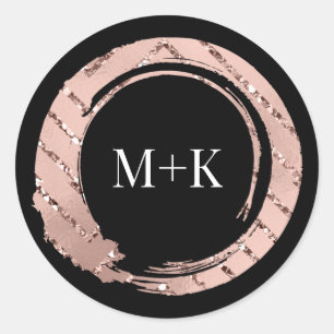 Adesivo Redondo Rosa de Monograma - Frame Negra Nupcial