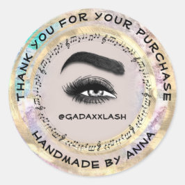 Adesivo Redondo Rosa de Música do Makeup Artista Lash Studio do Co