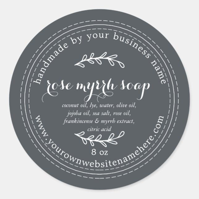 Adesivo Redondo Rosa de Myrrh Soap Fora de Preto Físico (Frente)