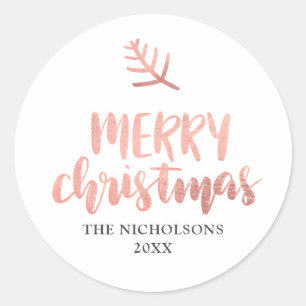 Adesivo Redondo Rosa de Natal feliz tipografia Dourada Férias