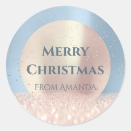 Adesivo Redondo Rosa de Neve Feliz Natal Azul Enfumaçado