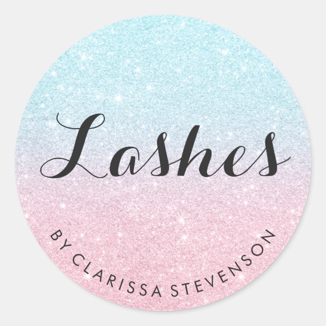 Adesivo Redondo Rosa de ouro e lascas brilhantes azuis (Frente)