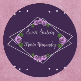 Adesivo Redondo Rosa de prata geométrica púrpura 16