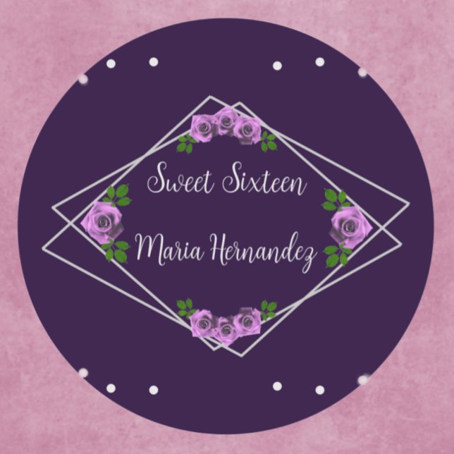 Adesivo Redondo Rosa de prata geométrica púrpura 16 (Criador carregado)