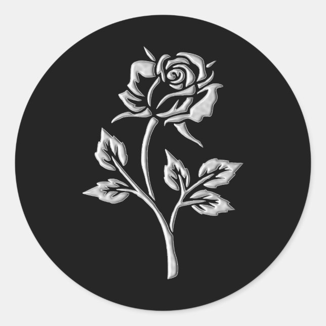 Adesivo Redondo Rosa de prata simples (Frente)