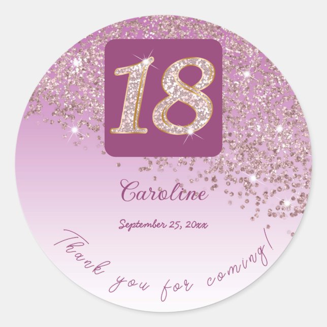 Adesivo Redondo Rosa de queda Dourada, 18º Obrigados de aniversári (Frente)