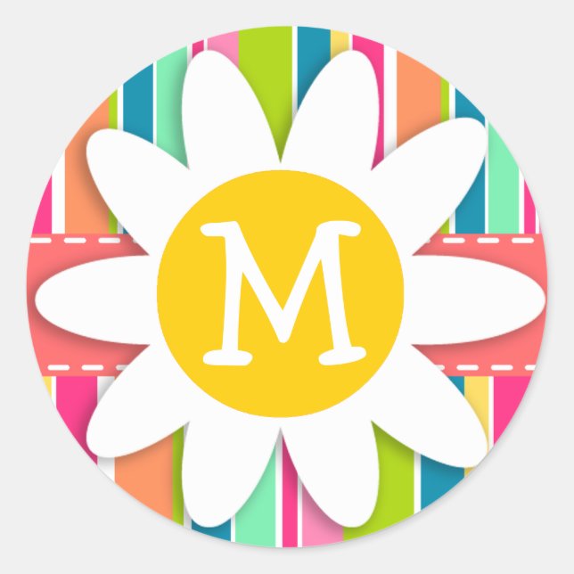 Adesivo Redondo Rosa de Salmão & Seafoam Green Strike; Daisy (Frente)