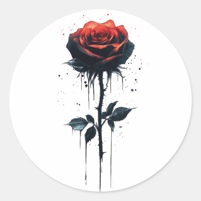 Adesivo Redondo Rosa de Sangue Gótico (Frente)