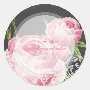 Adesivo Redondo rosa de vintagem rosa PixDezine+quadro
