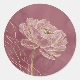 Adesivo Redondo Rosa Desbotado Arte Linear Floral Elegante Dourado