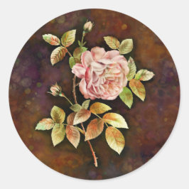Adesivo Redondo Rosa Detalhada em Fundo Marrom Texturizado