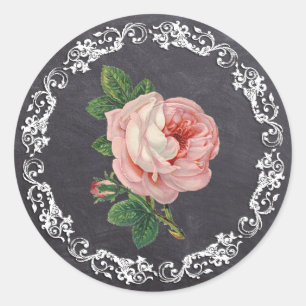 Adesivo Redondo Rosa do vintage do estilo do quadro elegante