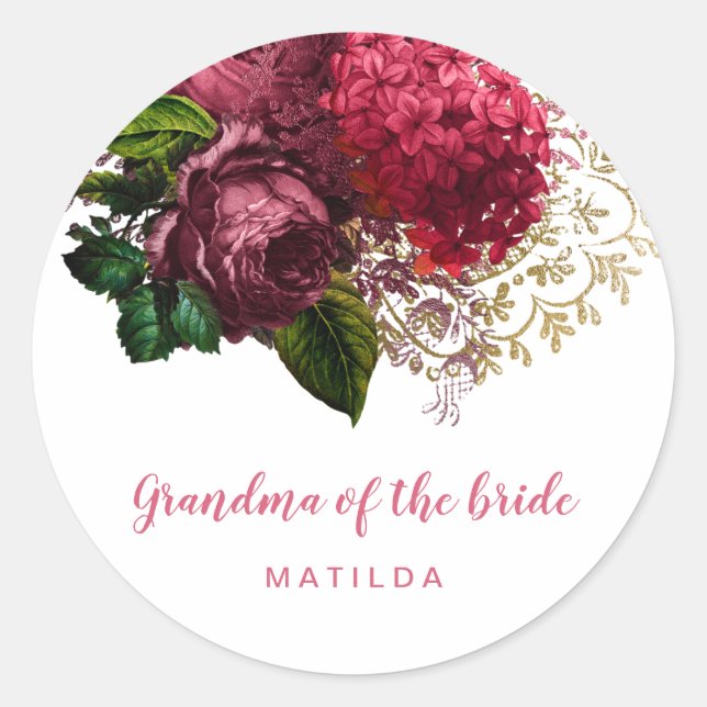 Adesivo Redondo Rosa dourada avó floral da noiva (Frente)