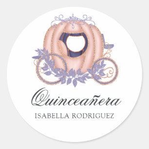 Adesivo Redondo Rosa Dourada e Lilac Glitter Princesa Quinceañera