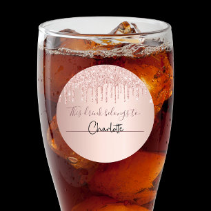 Adesivo Redondo rosa dourada glitter drink pertence a