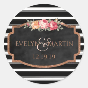 Adesivo Redondo Rosa Dourada Glitter Monograma Floral Wedding Favo