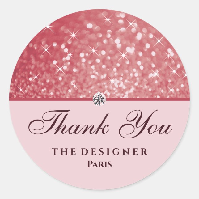 Adesivo Redondo Rosa Dourada Glitter Sparkle Stars Diamond Rhinest (Frente)
