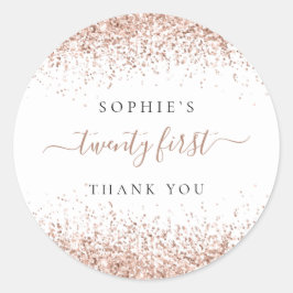 Adesivo Redondo Rosa Dourada Glitter Vinte Primeiro Aniversário Ob