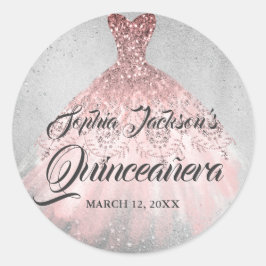 Adesivo Redondo Rosa Dourada Prata Diamond Sparkle Gown Quinceaner