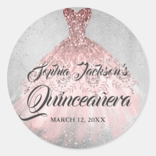 Adesivo Redondo Rosa Dourada Prata Diamond Sparkle Gown Quinceaner