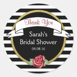 Adesivo Redondo Rosa Dourado Black Stripes Chá de panela Obrigado