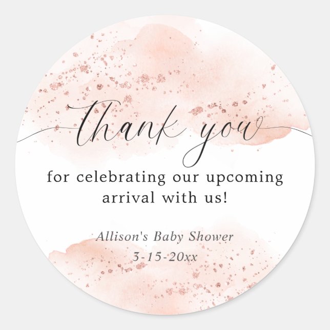 Adesivo Redondo Rosa dourado branco agradecimento favor em aquarel (Frente)