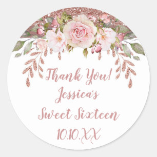 Adesivo Redondo Rosa Dourado Brilho