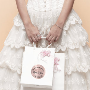 Adesivo Redondo Rosa Dourado Brilho Obrigado Querido Chá de Noiva