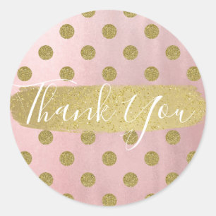 Adesivo Redondo Rosa Dourado Brilho Rosa Glam Pontos Polka Favor M