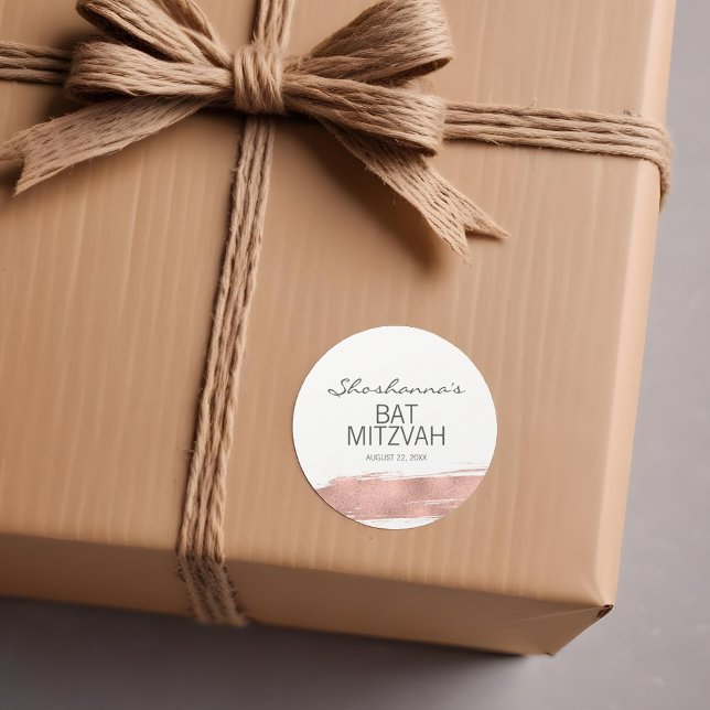 Adesivo Redondo Rosa Dourado BrushAVBat Mitzvah Sticker (Criador carregado)