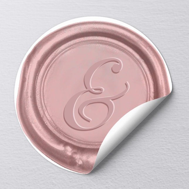 Adesivo Redondo Rosa Dourado Casamento Ampersand Wax Seal (Criador carregado)