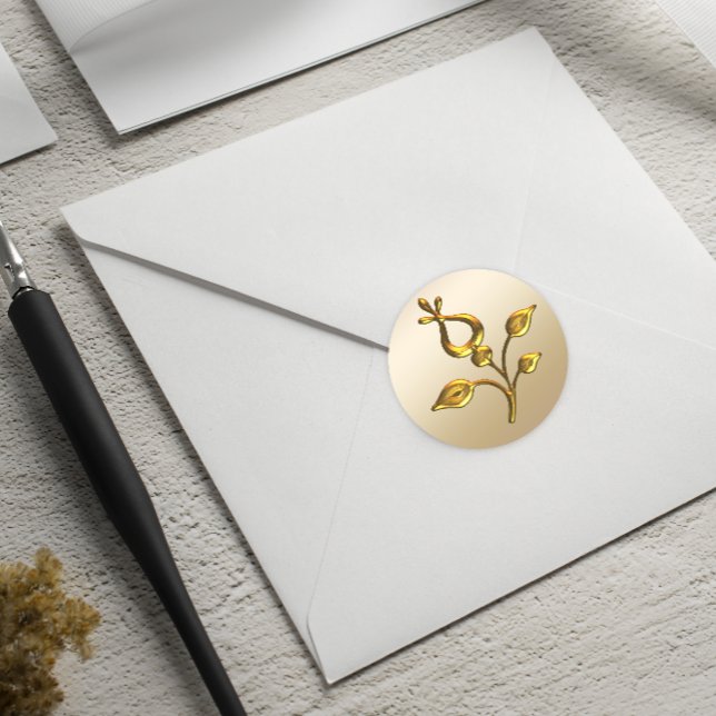 Adesivo Redondo Rosa Dourado Casamento Floral (Criador carregado)