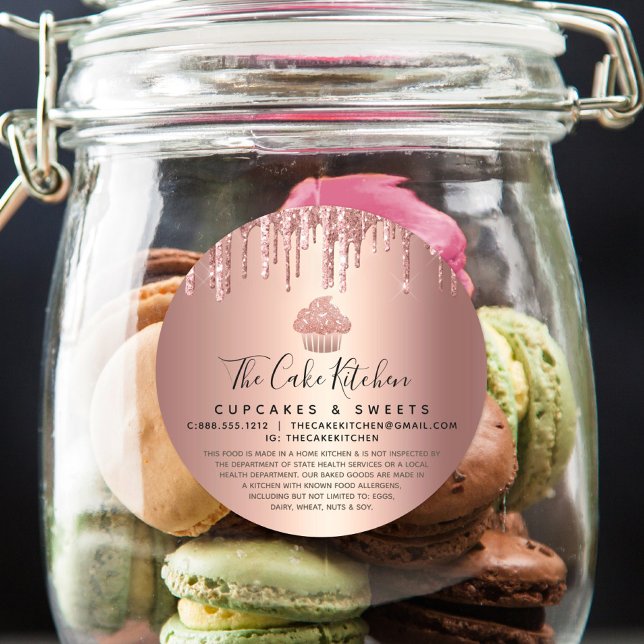 Adesivo Redondo Rosa Dourado cupcake Cobre Drives Bakery Chef Lega (Criador carregado)