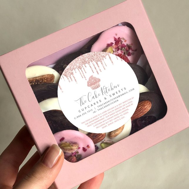 Adesivo Redondo Rosa Dourado Cupcake Glitter Drives Bakery Chef Le (Criador carregado)