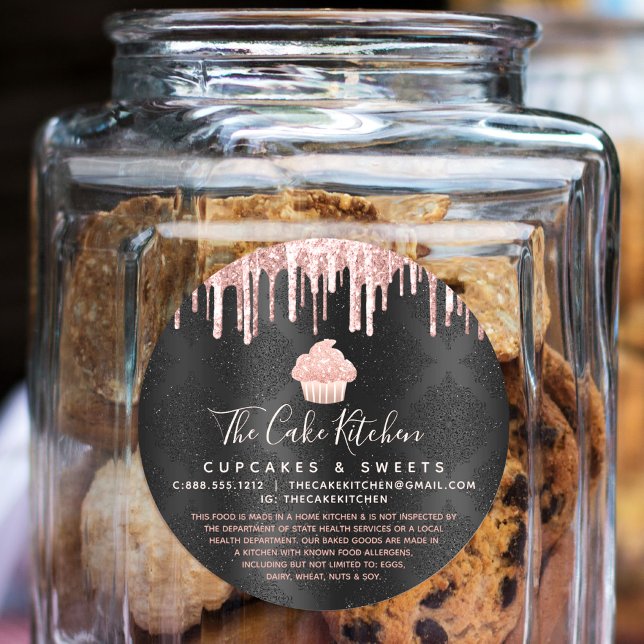 Adesivo Redondo Rosa Dourado Cupcake Glitter Drives Negros Chef Le (Criador carregado)