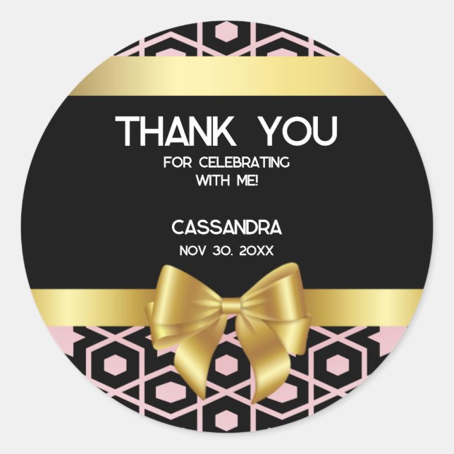 Adesivo Redondo Rosa Dourado Egito Arco Geométrico Dourado 16.o An (Frente)