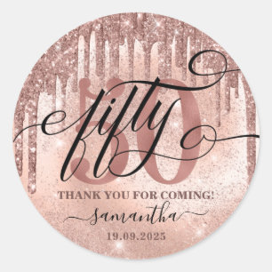Adesivo Redondo Rosa Dourado Faux Glitter & Foil 50ª Festa de ani