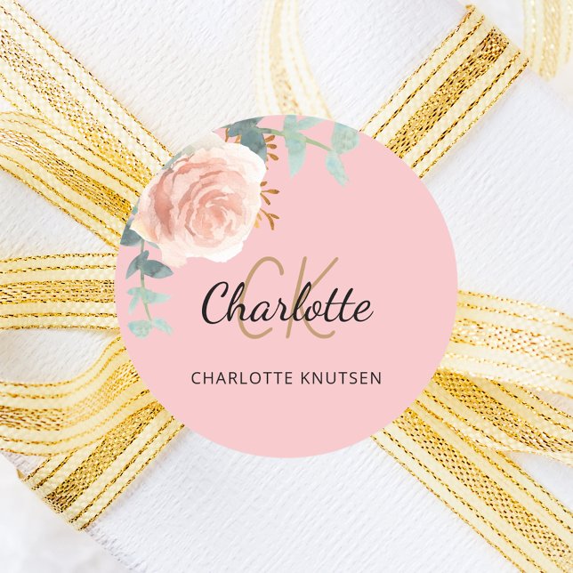 Adesivo Redondo Rosa dourado floral eucalipto obrigado (Criador carregado)