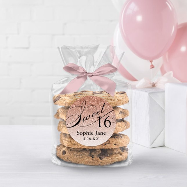 Adesivo Redondo Rosa Dourado Glam Glitter Sweet 16 Personalizado (Criador carregado)