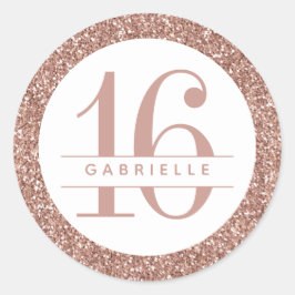 Adesivo Redondo Rosa Dourado Glitter 16º Aniversário Personalizado
