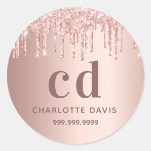 Adesivo Redondo rosa dourado glitter goteja nome personalizado ros