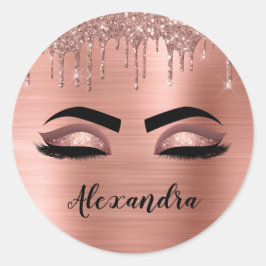 Adesivo Redondo Rosa Dourado Glitter Sparkle Eyelashes Monograma