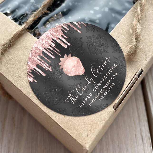 Adesivo Redondo Rosa Dourado Morango Glitter Confecção Derramada P (Criador carregado)