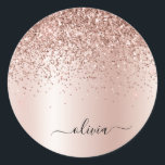 Adesivo Redondo Rosa Dourado - Nome do Monograma do Metal com Lant<br><div class="desc">Rosa Dourado - Folha cor-de-rosa esmaecida Folha metálica Sparkle Glitter escovado Nome do Monograma e Etiquetas de Endereço do Adesivo do Partido do Papel Inicial. Isto faz o doce e perfeito aniversário de 16 anos, casamento, chá de panela, aniversário, chá de fraldas ou festa de solteira presente para alguém que...</div>