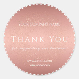 Adesivo Redondo Rosa Dourado Obrigado Bem-vindo Parabéns