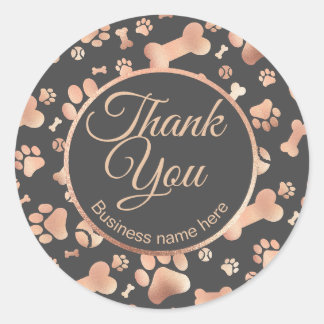 Adesivo Redondo Rosa Dourado Obrigado, Cachorro - Impressão de Pai