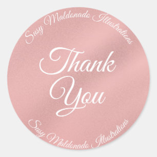 Adesivo Redondo Rosa Dourado Obrigado Sticker