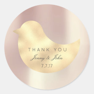 Adesivo Redondo Rosa Dourado Pearte de Seda Foxier Bird Obrigado