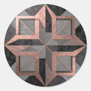 Adesivo Redondo Rosa Dourado Preto Mármore Geométrico
