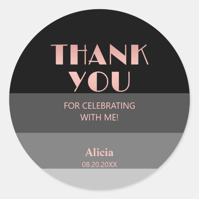 Adesivo Redondo Rosa Dourado Script Black Cinzas Strike Aniversári (Frente)